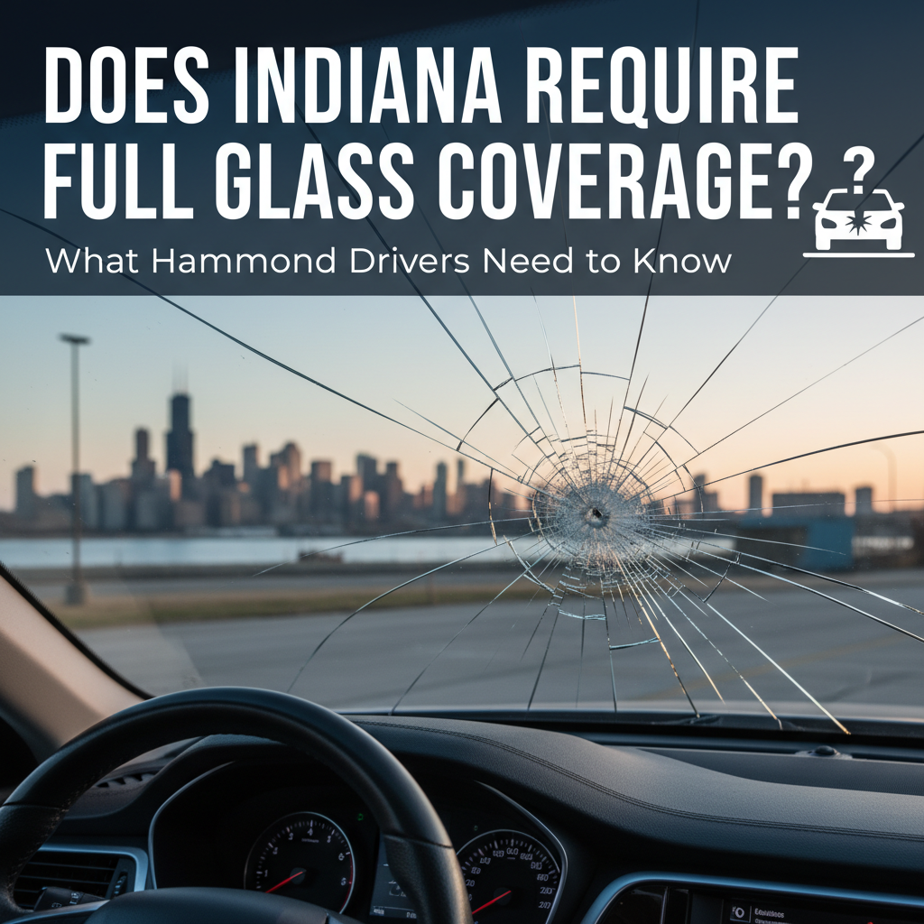 Car windshield damage in Hammond, Indiana. Glass coverage info.